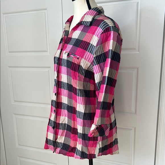 Allison Daley Pink and Black Plaid Relaxed Textured Button Down Shirt L/XL - Picture 3 of 7